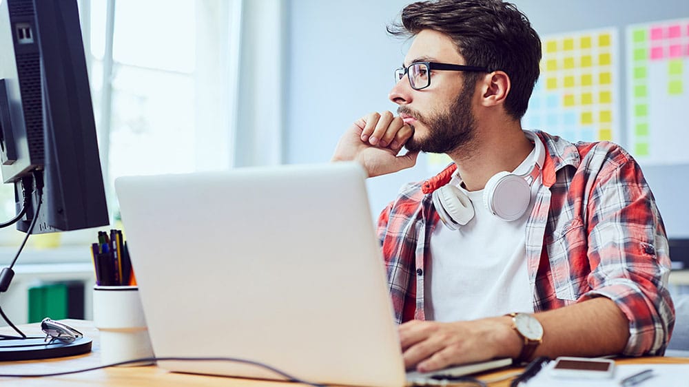 marketing professional in casual office setting