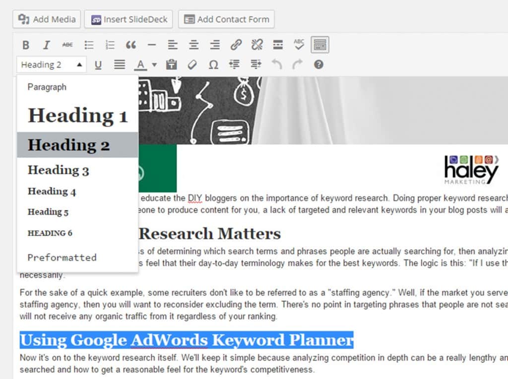 Edit WordPress Headings
