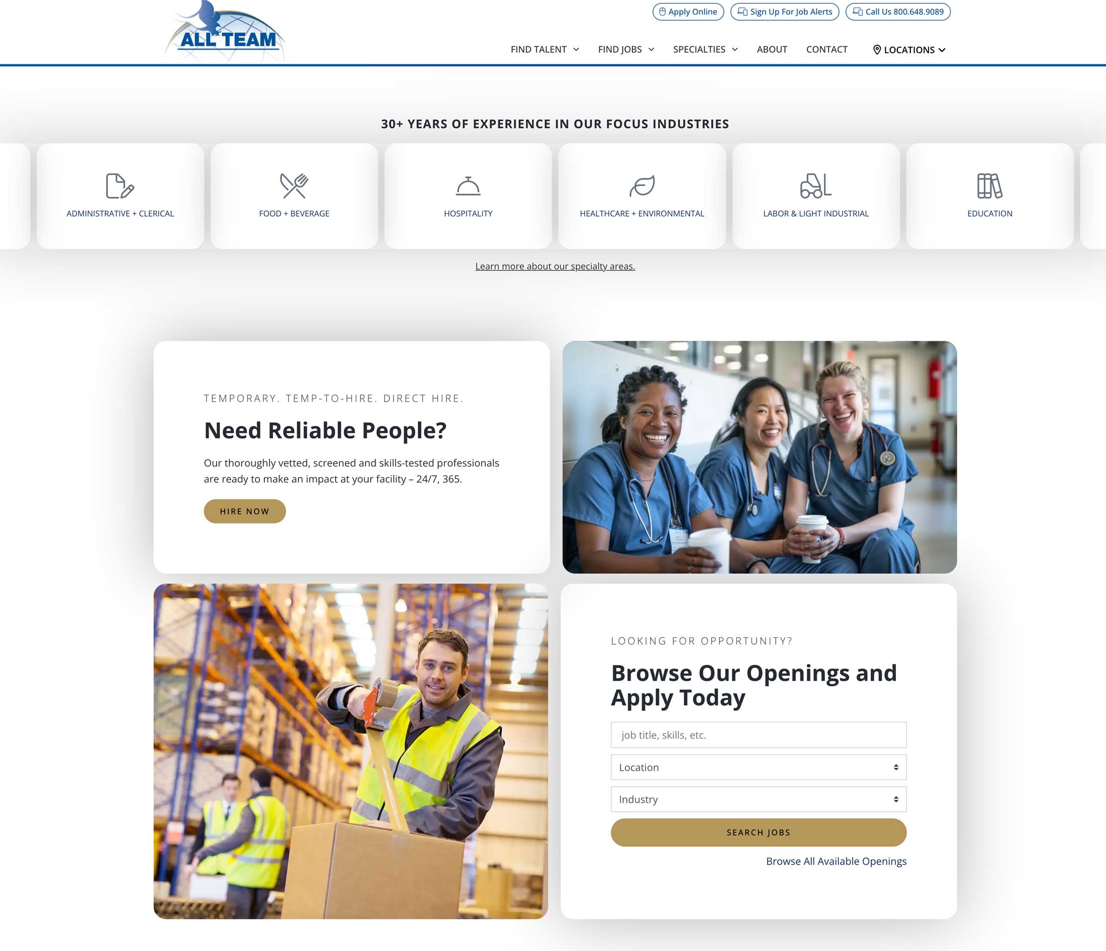 All Team Staffing website