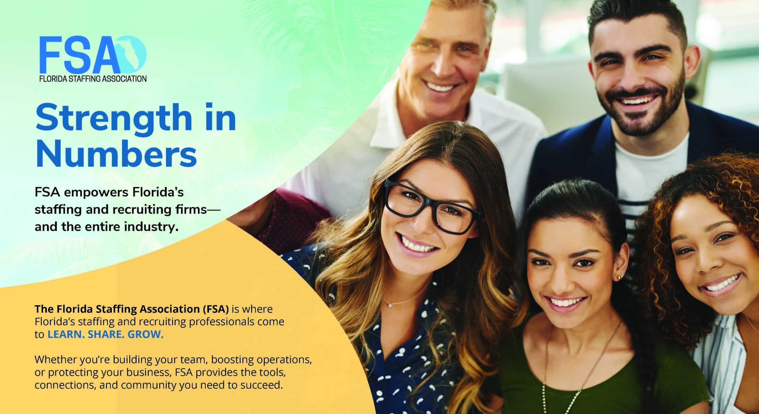 Florida Staffing Association (FSA) sellsheet + postcard visuals