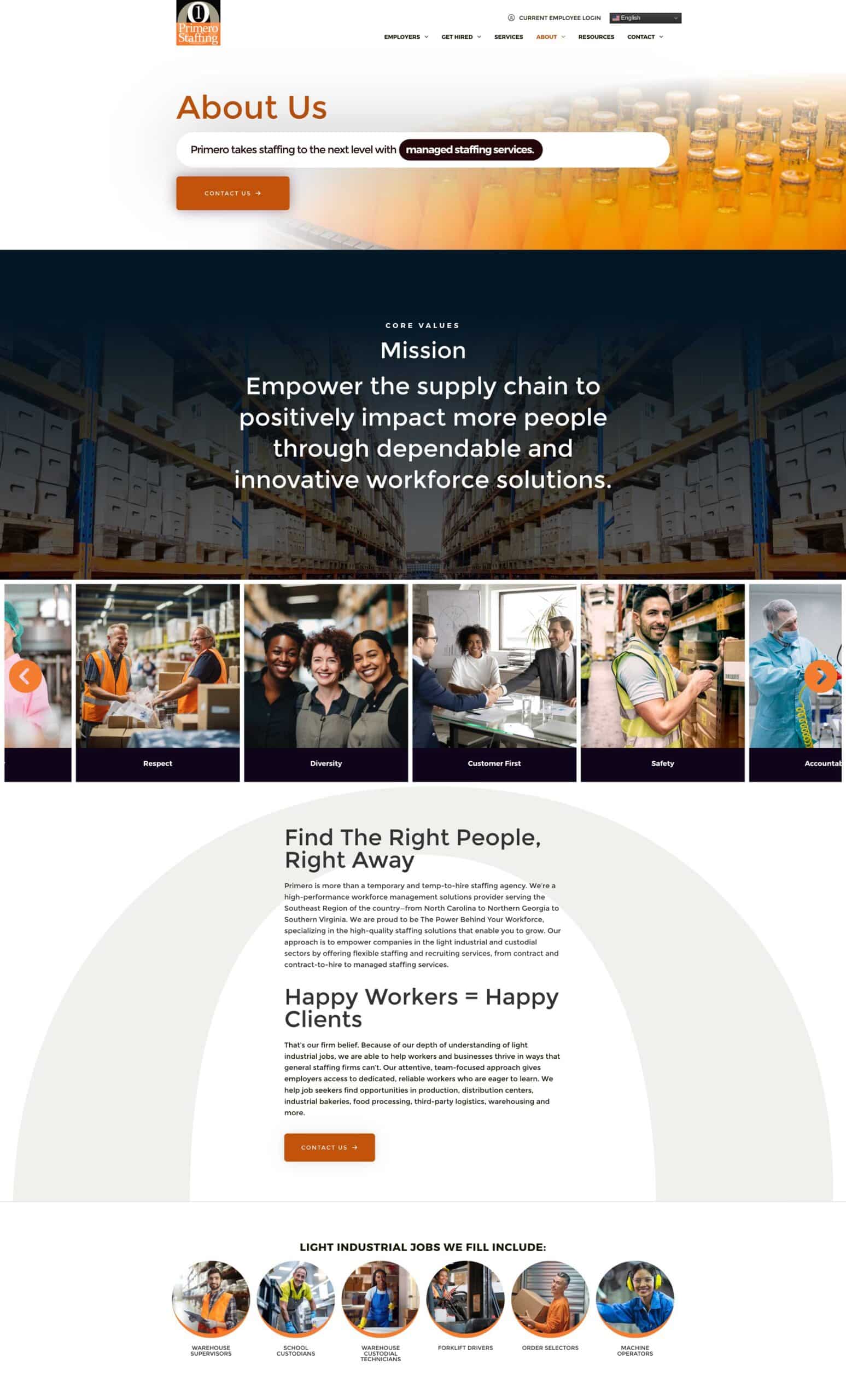 Primero Staffing website